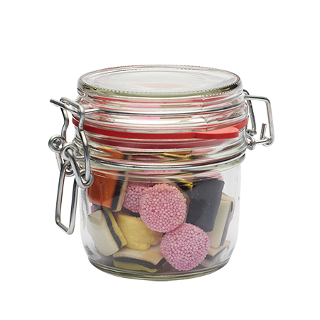 Glazen weckpotje 125 ml gevuld met snoep categorie SPECIAAL