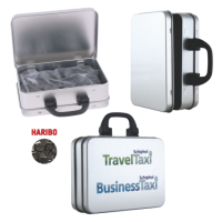 Kofferblik met ca. 150 gr. Haribo dropgeld