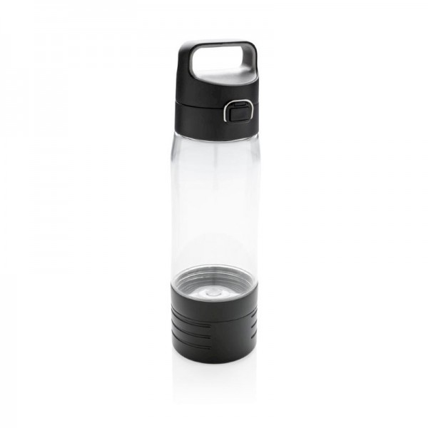 Hydrate lekvrije fles met draadloze oordopjes, transparant