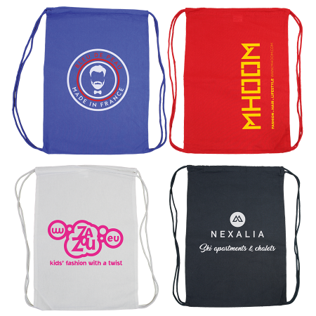 Katoenen rugzak gekleurd met gekleurd koord 140 gr/m2, 35 x 49,5 cm