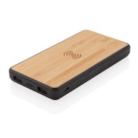 Bamboe 8.000 mAh fashion powerbank met draadloze oplader, zw