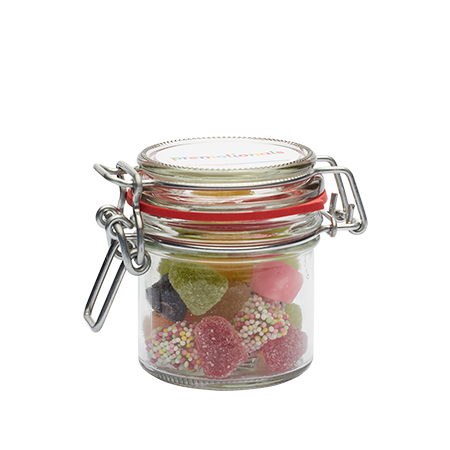 Glazen weckpot 255 ml gevuld met snoep categorie BASIS