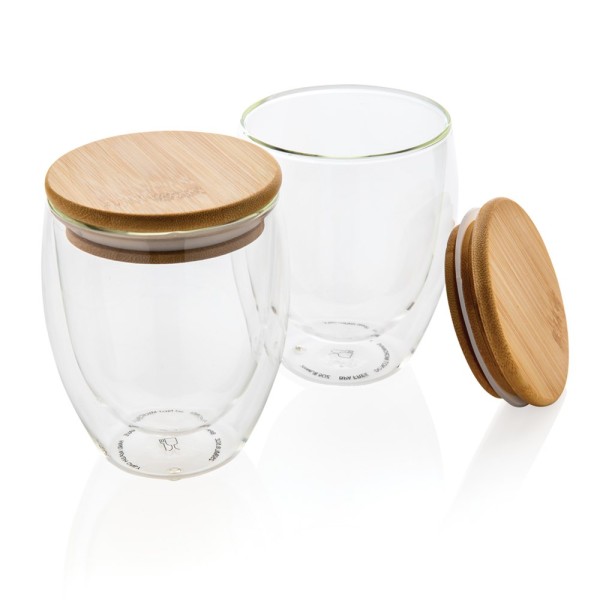 Dubbelwandig borosilicaatglas met bamboe deksel 250ml set
