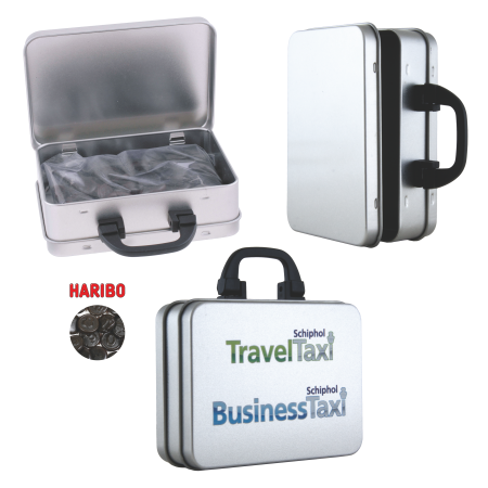 Kofferblik met ca. 150 gr. Haribo dropgeld