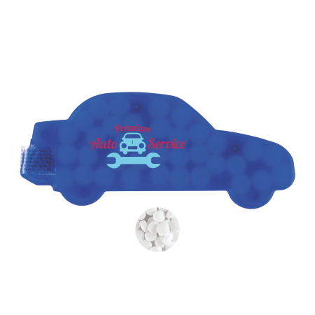 Auto mintdispenser met ca. 6 gr. mintjes en ingredienten label TAMPONDRUK