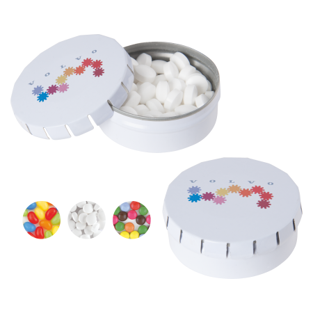 Rond click clack blik 53 mm met ca. 25 gr. mintjes DIGITAAL tot full colour