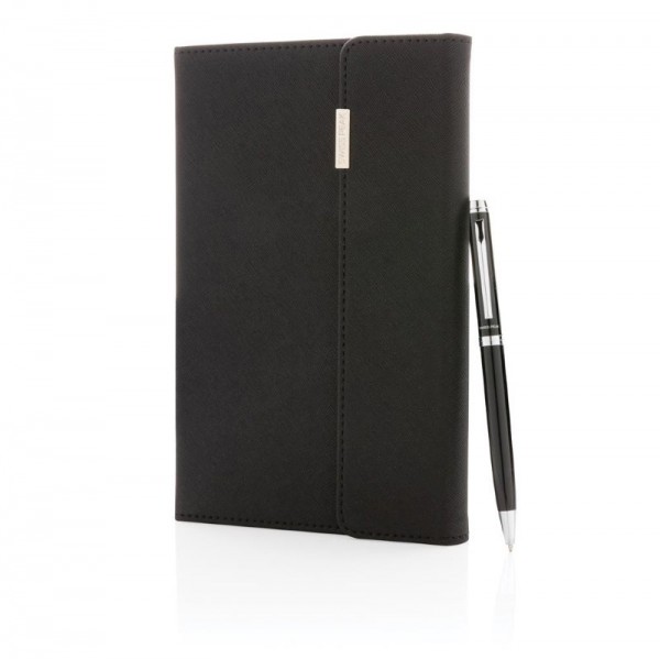 Swiss Peak deluxe A5 notitieboek en pen set, zwart