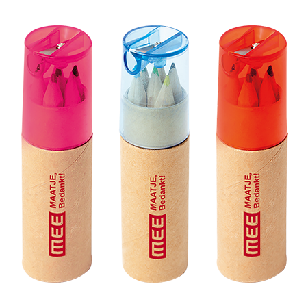 BISA 6 kleurpotloden in kokertje met gekleurde puntenslijper Peekay