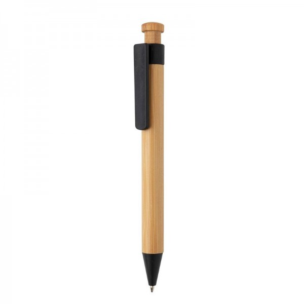 Bamboe pen met tarwestro clip, zwart