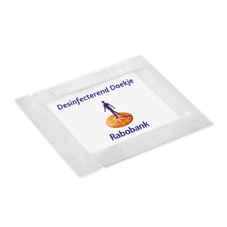 Handreinigingsdoekje in sachet.