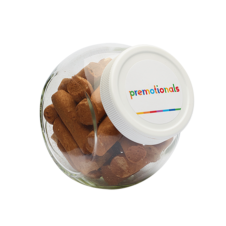 Glazen snoeppot 395 ml wit kunststof deksel gevuld met snoep categorie SPECIAAL