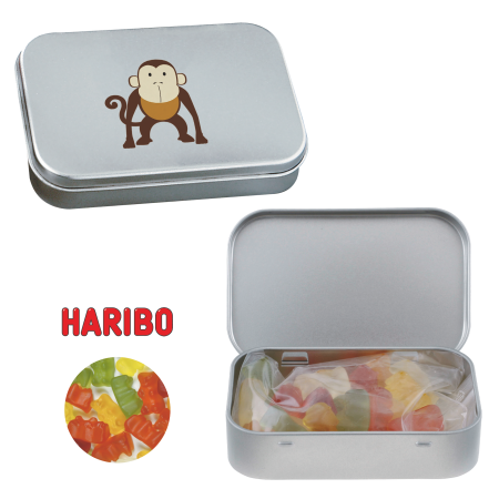 Scharnierblik met ca. 60 gr. Haribo gummibeertjes